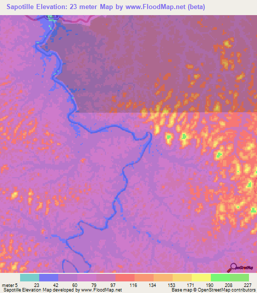 Sapotille,French Guiana Elevation Map