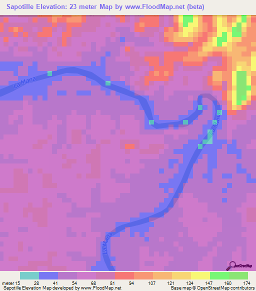 Sapotille,French Guiana Elevation Map