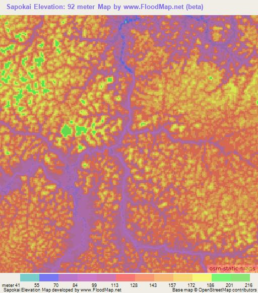 Sapokai,French Guiana Elevation Map