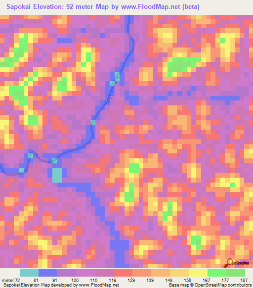 Sapokai,French Guiana Elevation Map