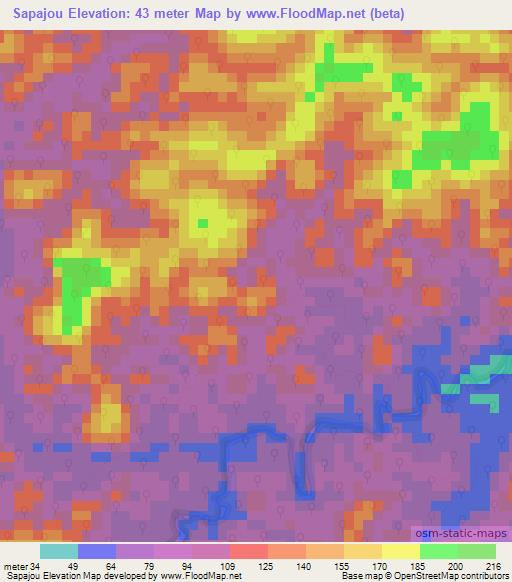 Sapajou,French Guiana Elevation Map
