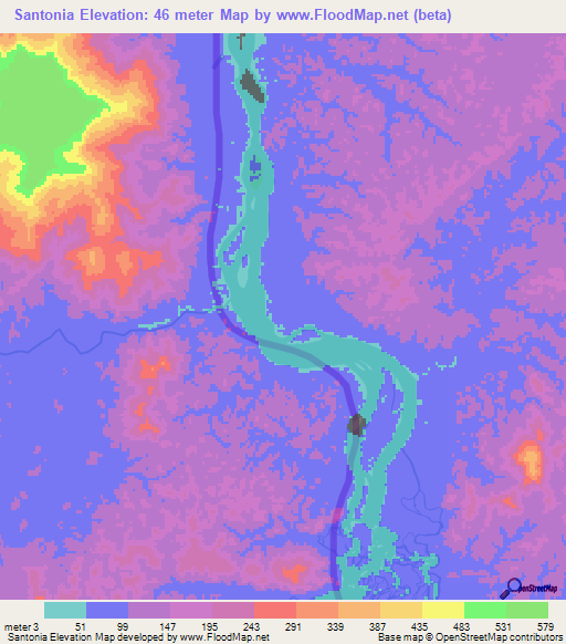 Santonia,French Guiana Elevation Map