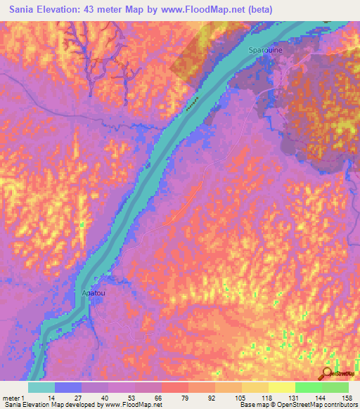 Sania,French Guiana Elevation Map