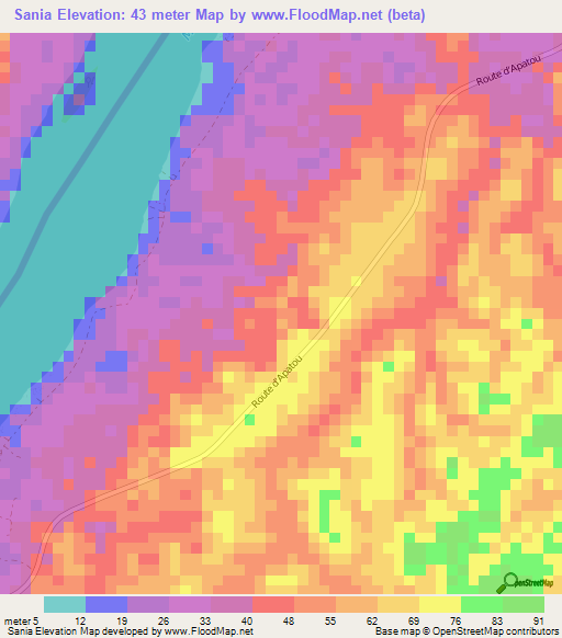 Sania,French Guiana Elevation Map
