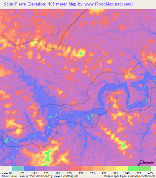 Saint-Pierre,French Guiana Elevation Map