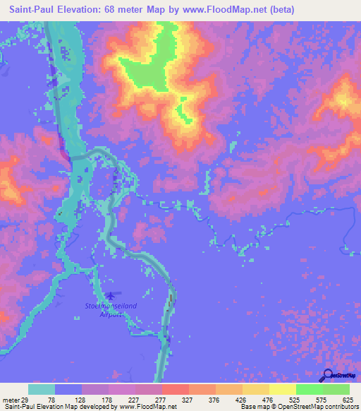 Saint-Paul,French Guiana Elevation Map