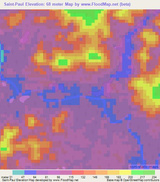 Saint-Paul,French Guiana Elevation Map