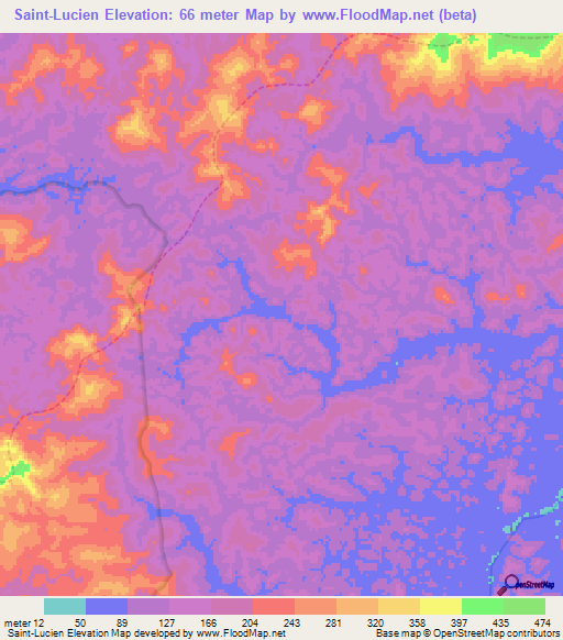 Saint-Lucien,French Guiana Elevation Map