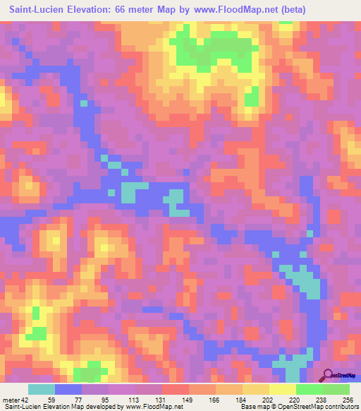 Saint-Lucien,French Guiana Elevation Map