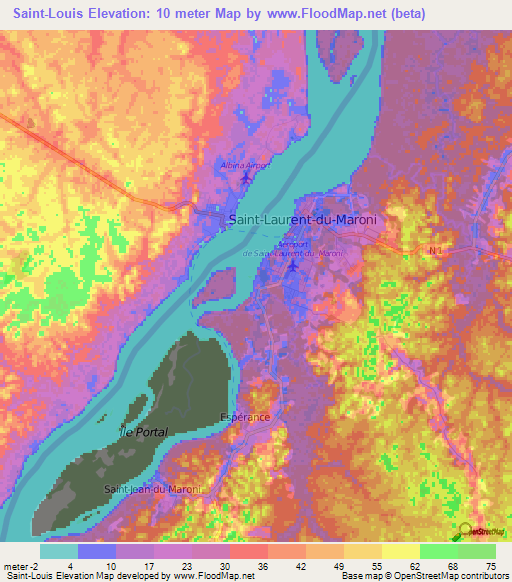 Saint-Louis,French Guiana Elevation Map