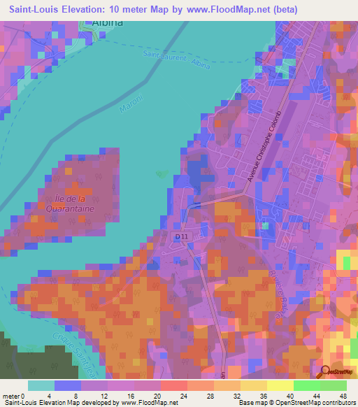 Saint-Louis,French Guiana Elevation Map
