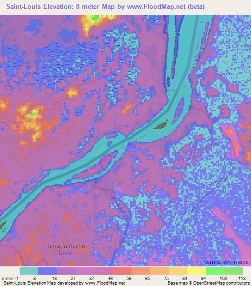 Saint-Louis,French Guiana Elevation Map