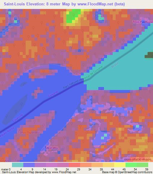 Saint-Louis,French Guiana Elevation Map