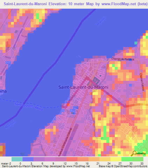 Saint-Laurent-du-Maroni,French Guiana Elevation Map