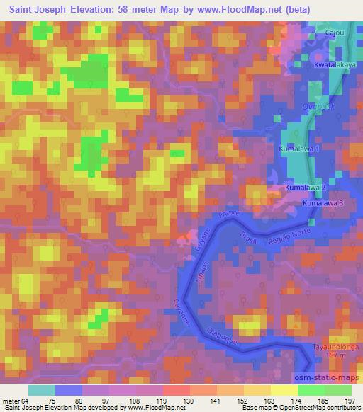 Saint-Joseph,French Guiana Elevation Map