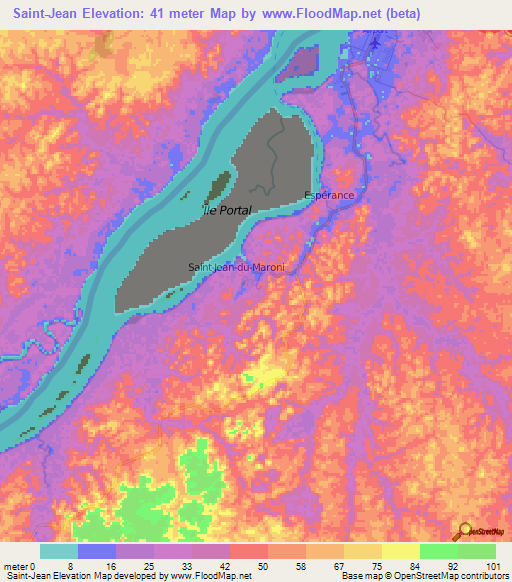 Saint-Jean,French Guiana Elevation Map