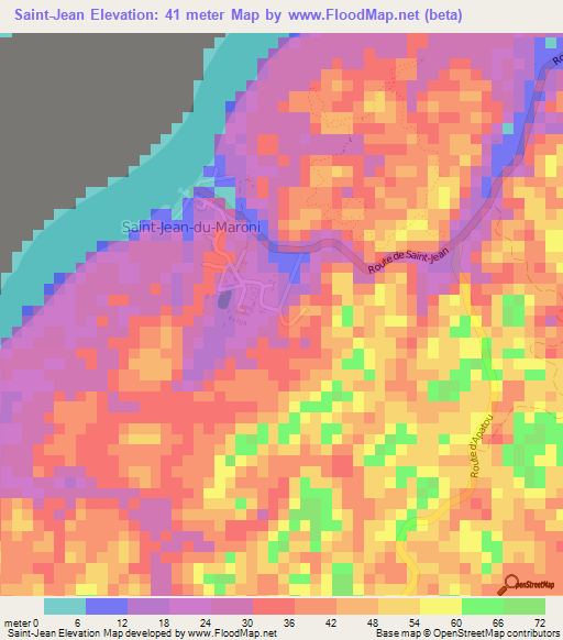 Saint-Jean,French Guiana Elevation Map