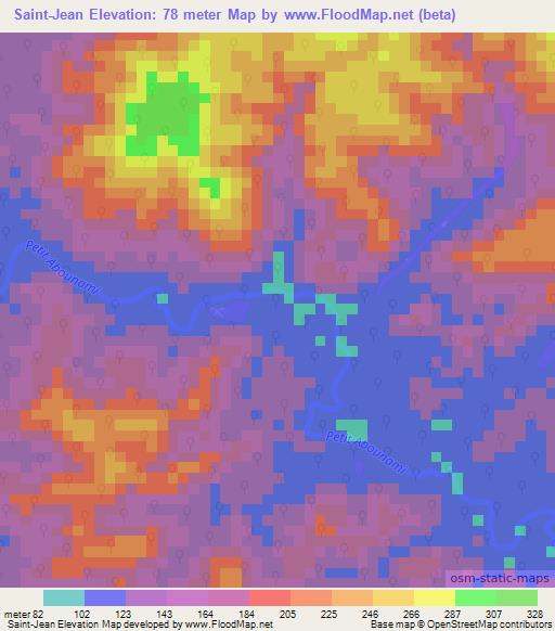 Saint-Jean,French Guiana Elevation Map