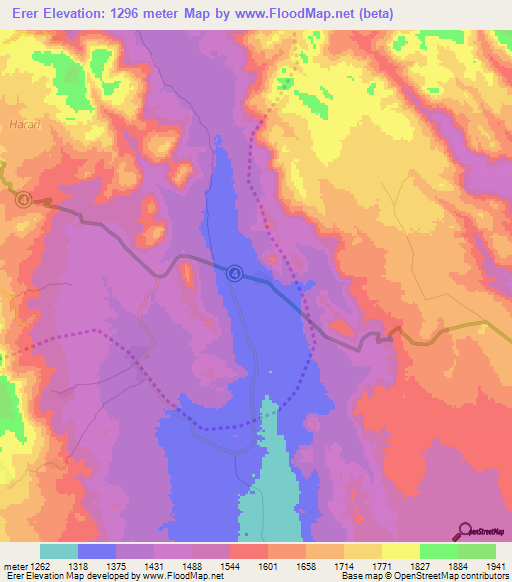 Erer,Ethiopia Elevation Map