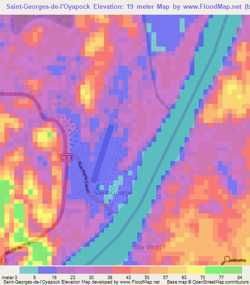 Saint-Georges-de-l'Oyapock,French Guiana Elevation Map