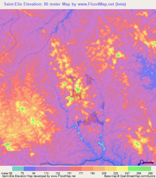 Saint-Elie,French Guiana Elevation Map
