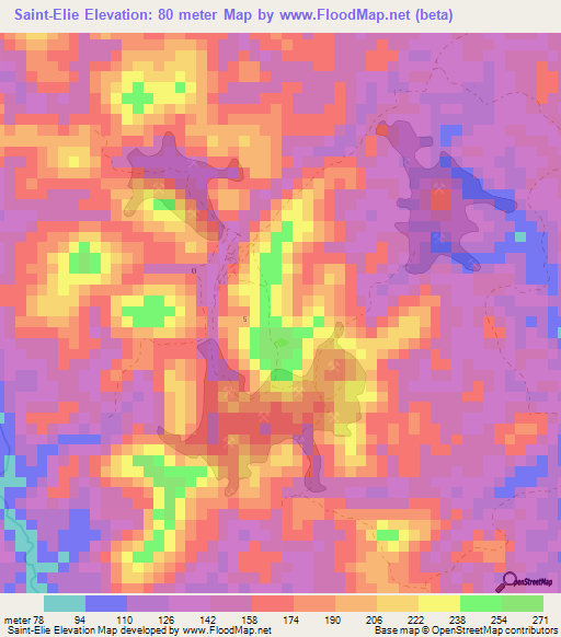 Saint-Elie,French Guiana Elevation Map