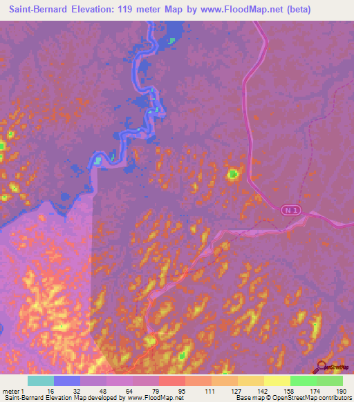 Saint-Bernard,French Guiana Elevation Map