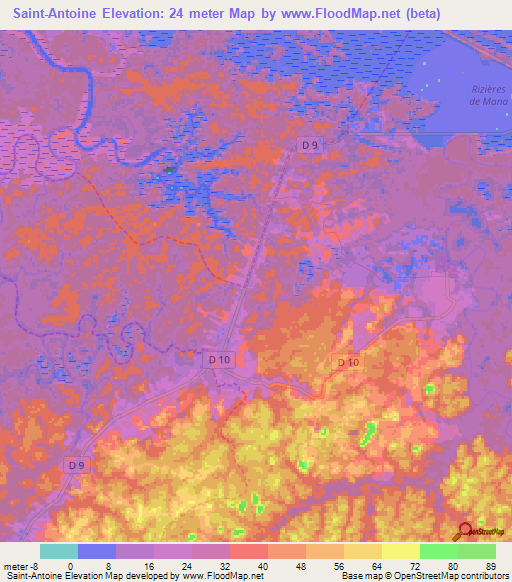 Saint-Antoine,French Guiana Elevation Map