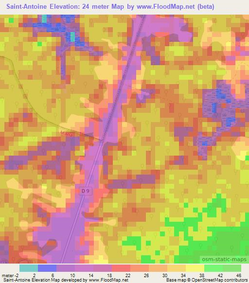 Saint-Antoine,French Guiana Elevation Map