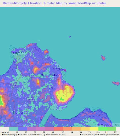 Remire-Montjoly,French Guiana Elevation Map