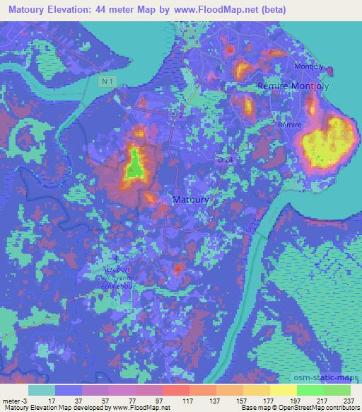 Matoury,French Guiana Elevation Map