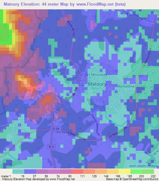 Matoury,French Guiana Elevation Map