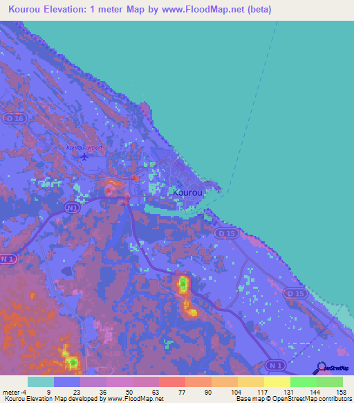 Kourou,French Guiana Elevation Map