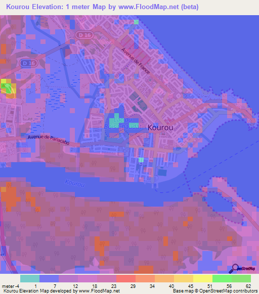 Kourou,French Guiana Elevation Map