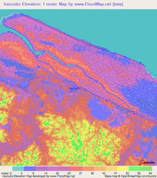 Iracoubo,French Guiana Elevation Map