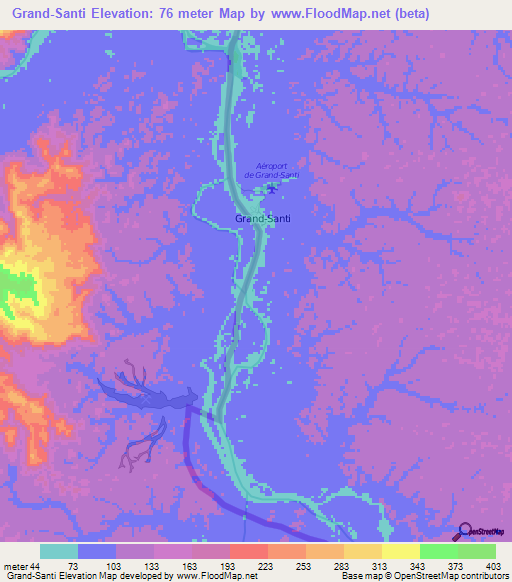 Grand-Santi,French Guiana Elevation Map