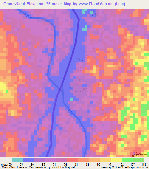 Grand-Santi,French Guiana Elevation Map
