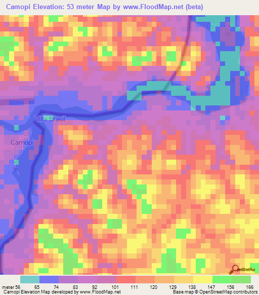 Camopi,French Guiana Elevation Map