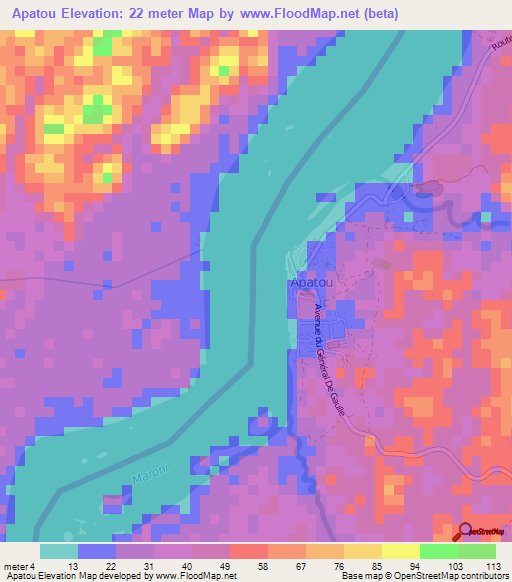 Apatou,French Guiana Elevation Map