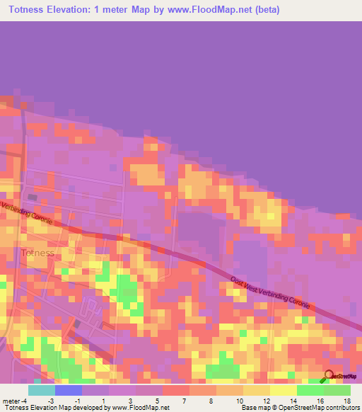 Totness,Suriname Elevation Map