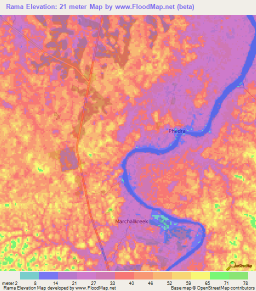 Rama,Suriname Elevation Map