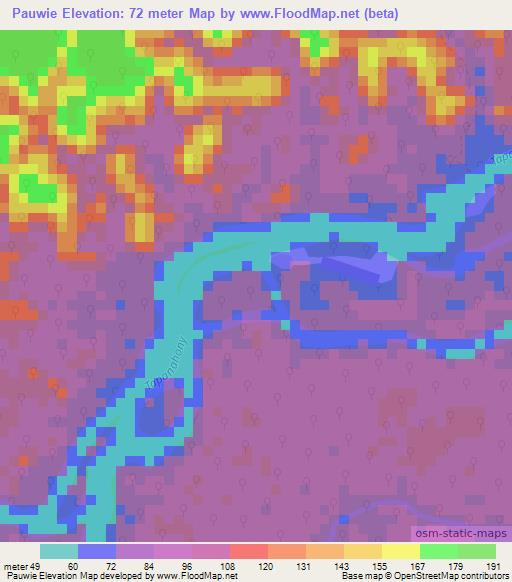Pauwie,Suriname Elevation Map