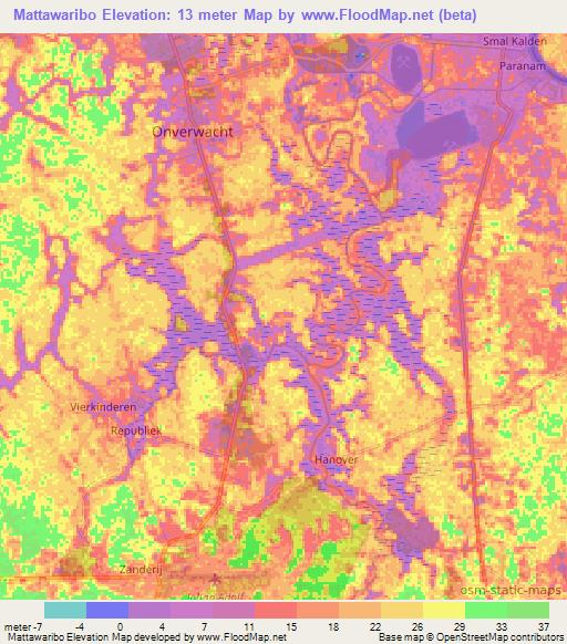 Mattawaribo,Suriname Elevation Map