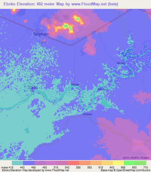 Eboko,Ethiopia Elevation Map