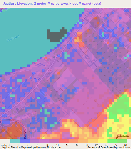 Jagtlust,Suriname Elevation Map