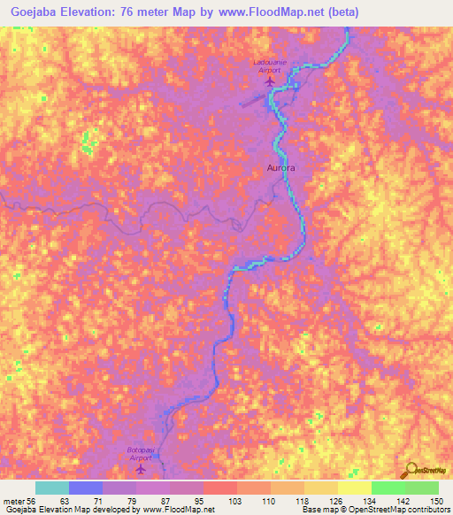 Goejaba,Suriname Elevation Map