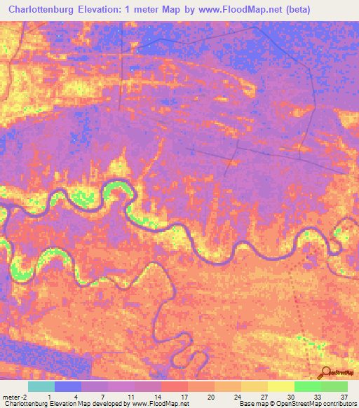Charlottenburg,Suriname Elevation Map