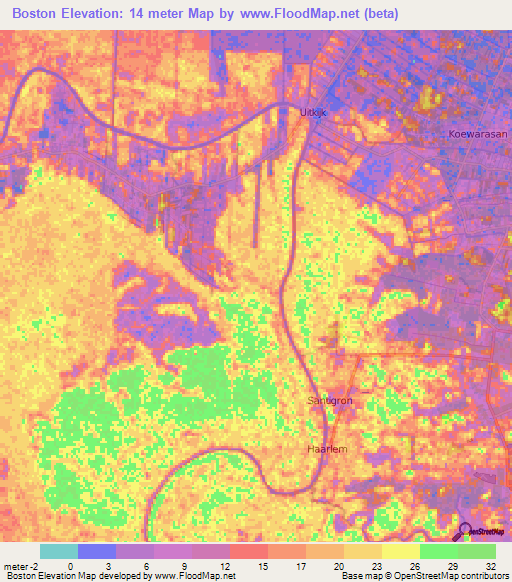 Boston,Suriname Elevation Map