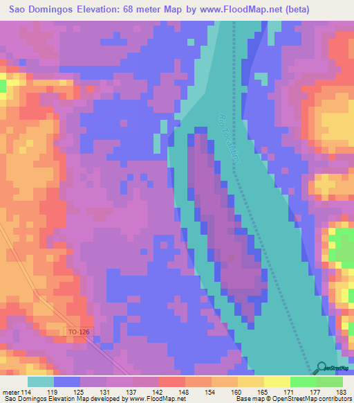 Sao Domingos,Brazil Elevation Map