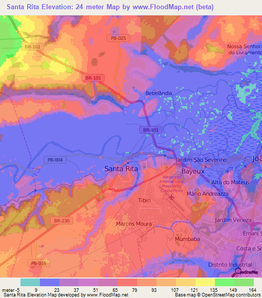 Santa Rita,Brazil Elevation Map